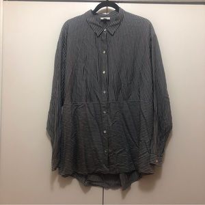 J. Jill Button Up Tunic with Horizontal and Vertical Gray stripes - Large Tall!
